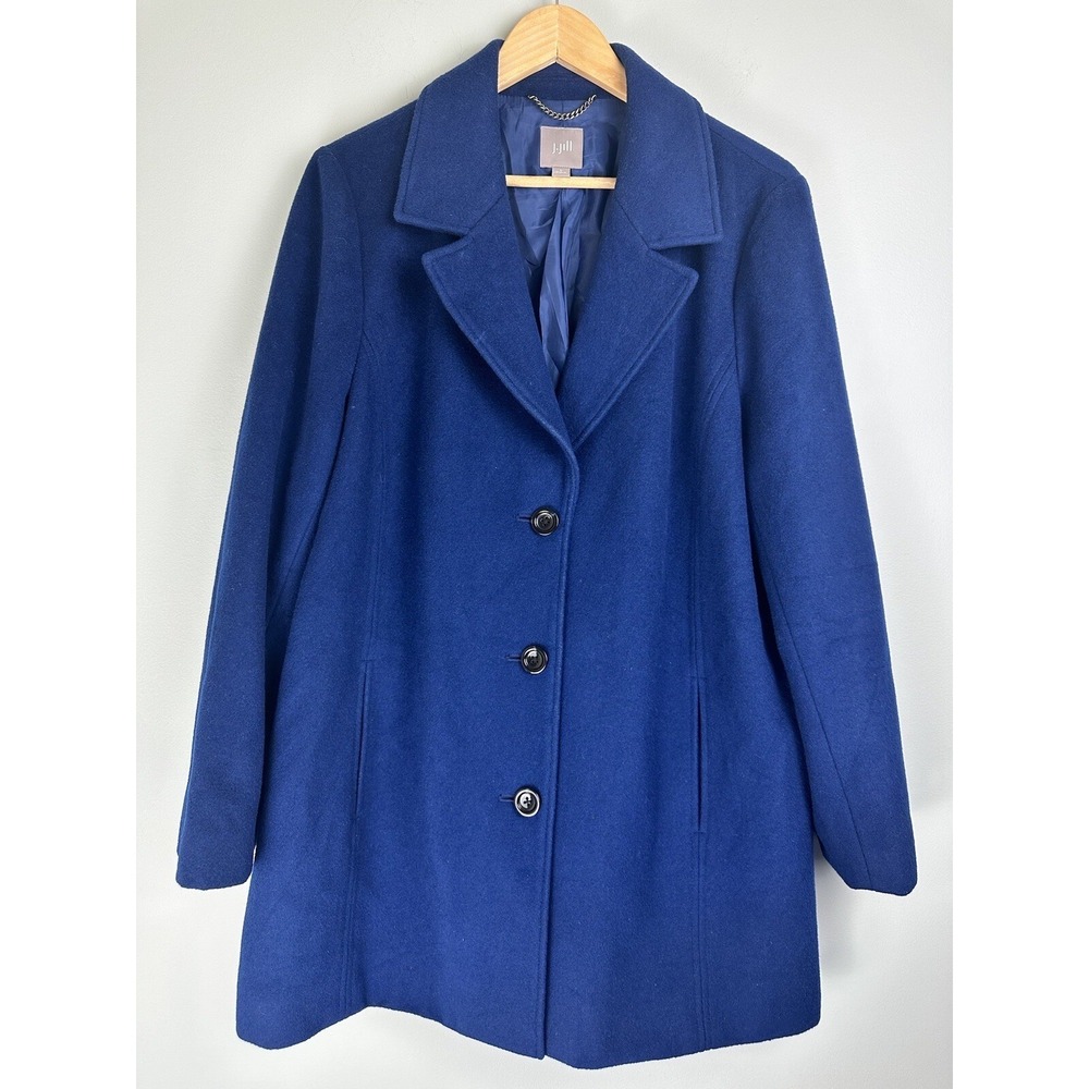 J Jill Women's Wool Blend Blue Pea Coat Fully Lined Jacket Large Preppy Career